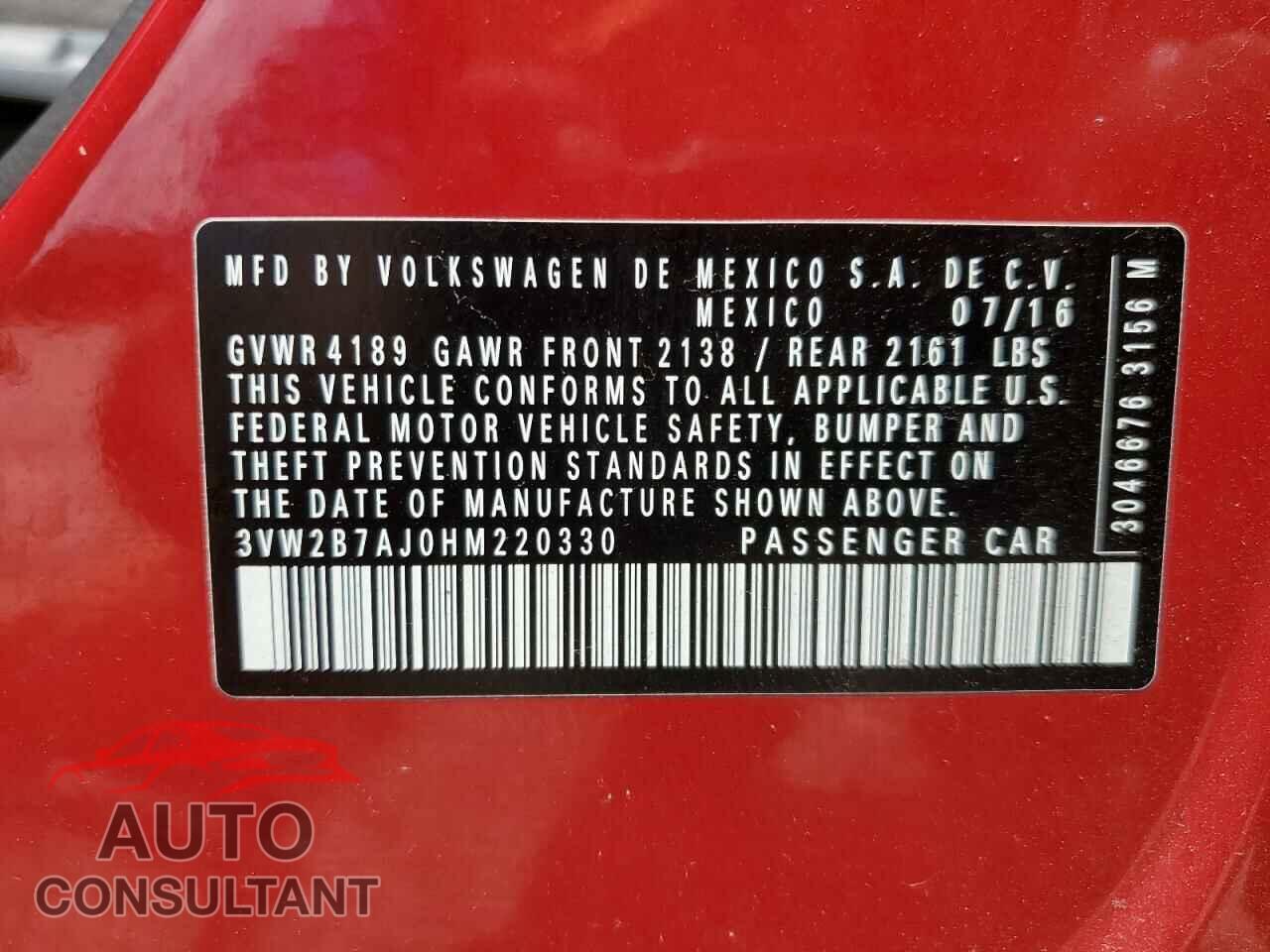 VOLKSWAGEN JETTA 2017 - 3VW2B7AJ0HM220330