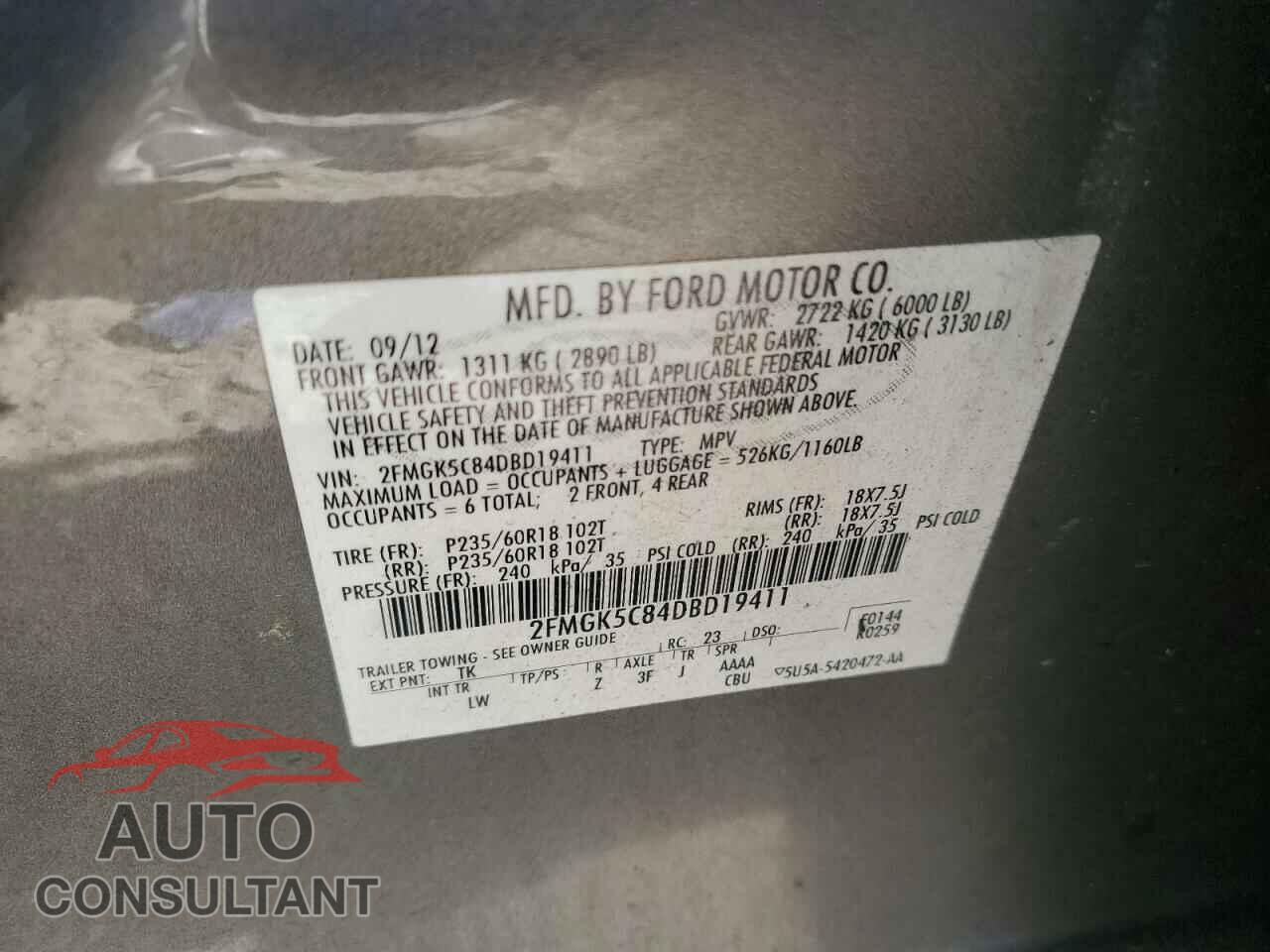 FORD FLEX 2013 - 2FMGK5C84DBD19411