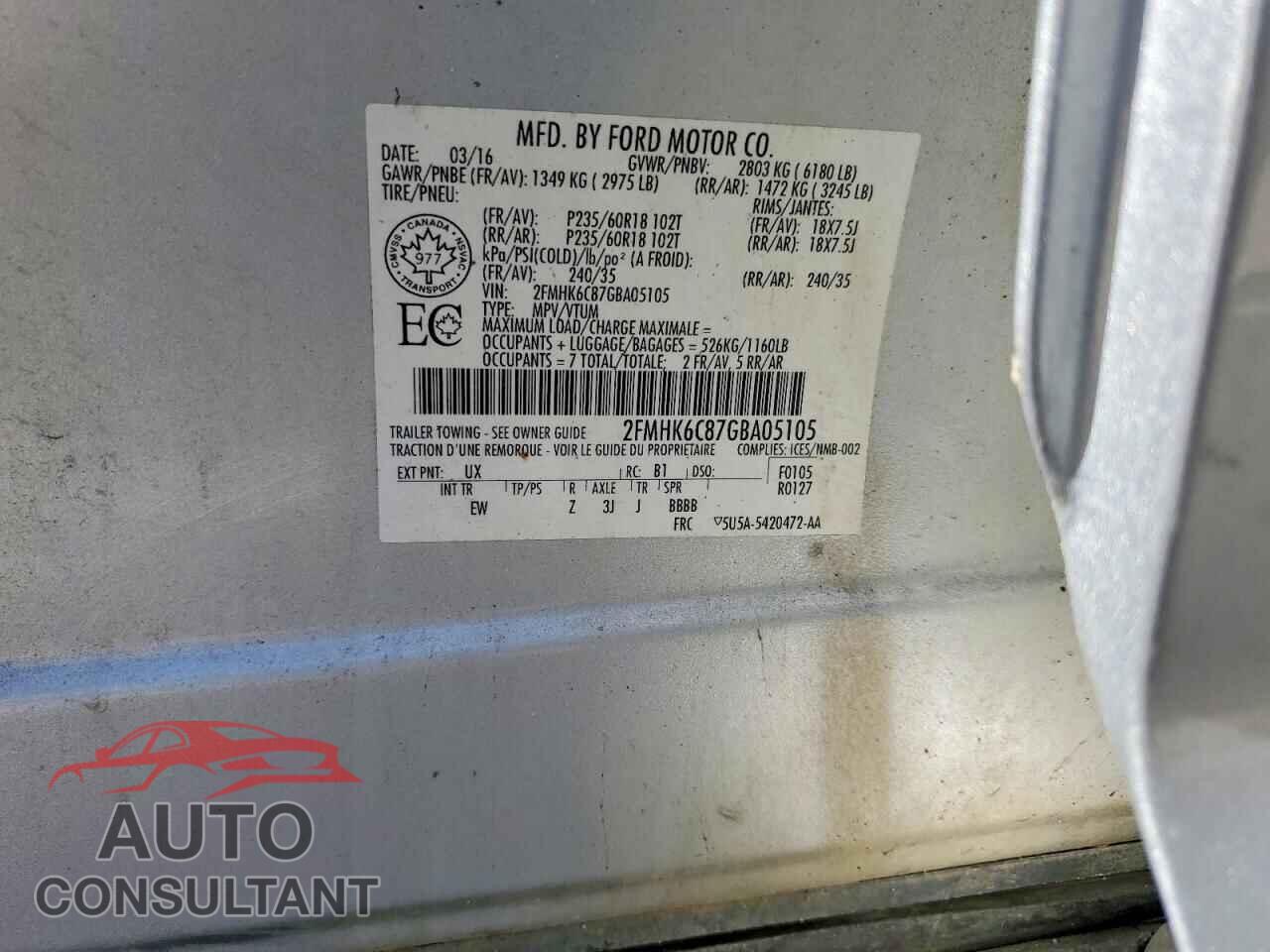 FORD FLEX 2016 - 2FMHK6C87GBA05105