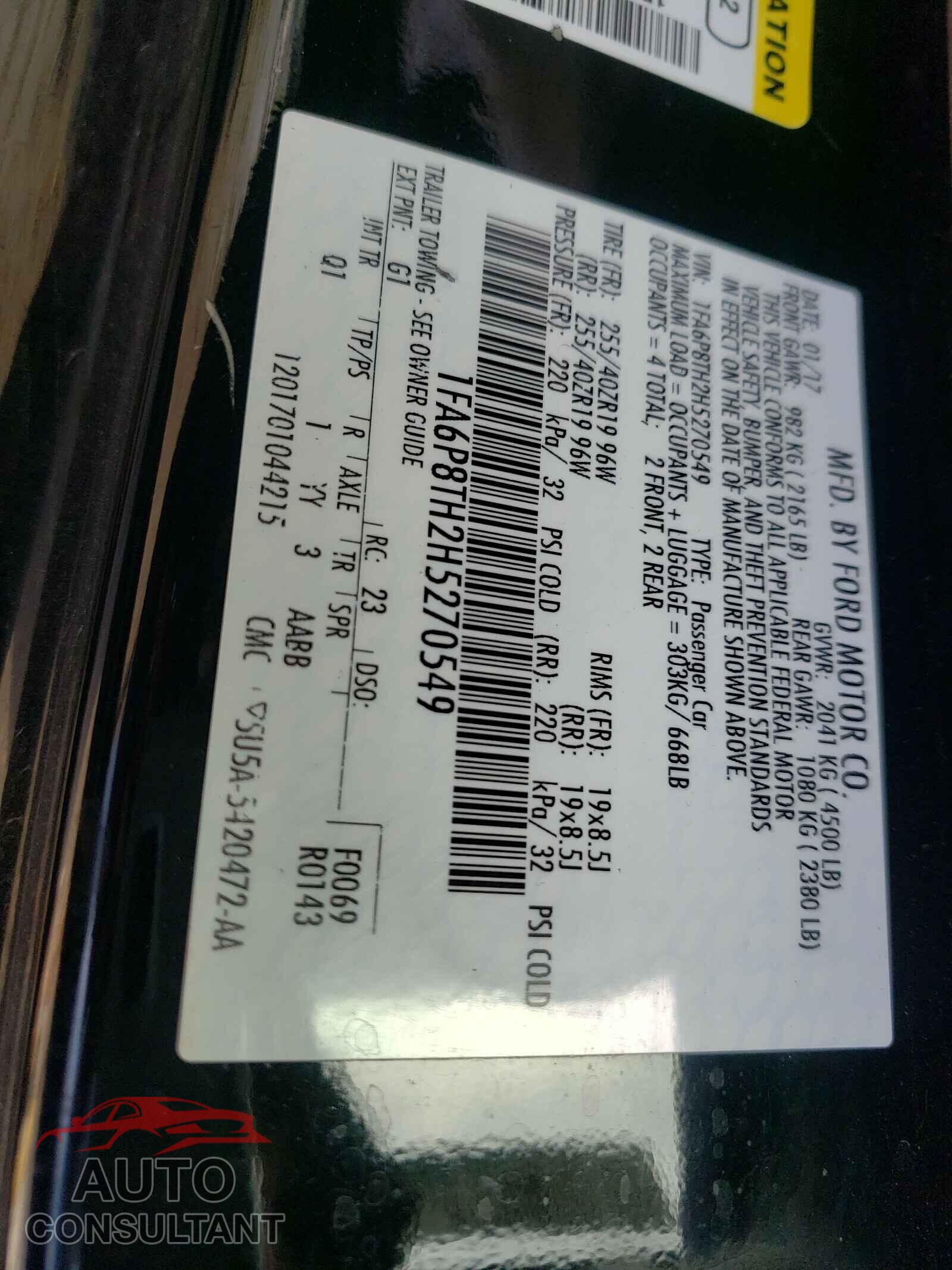 FORD MUSTANG 2017 - 1FA6P8TH2H5270549