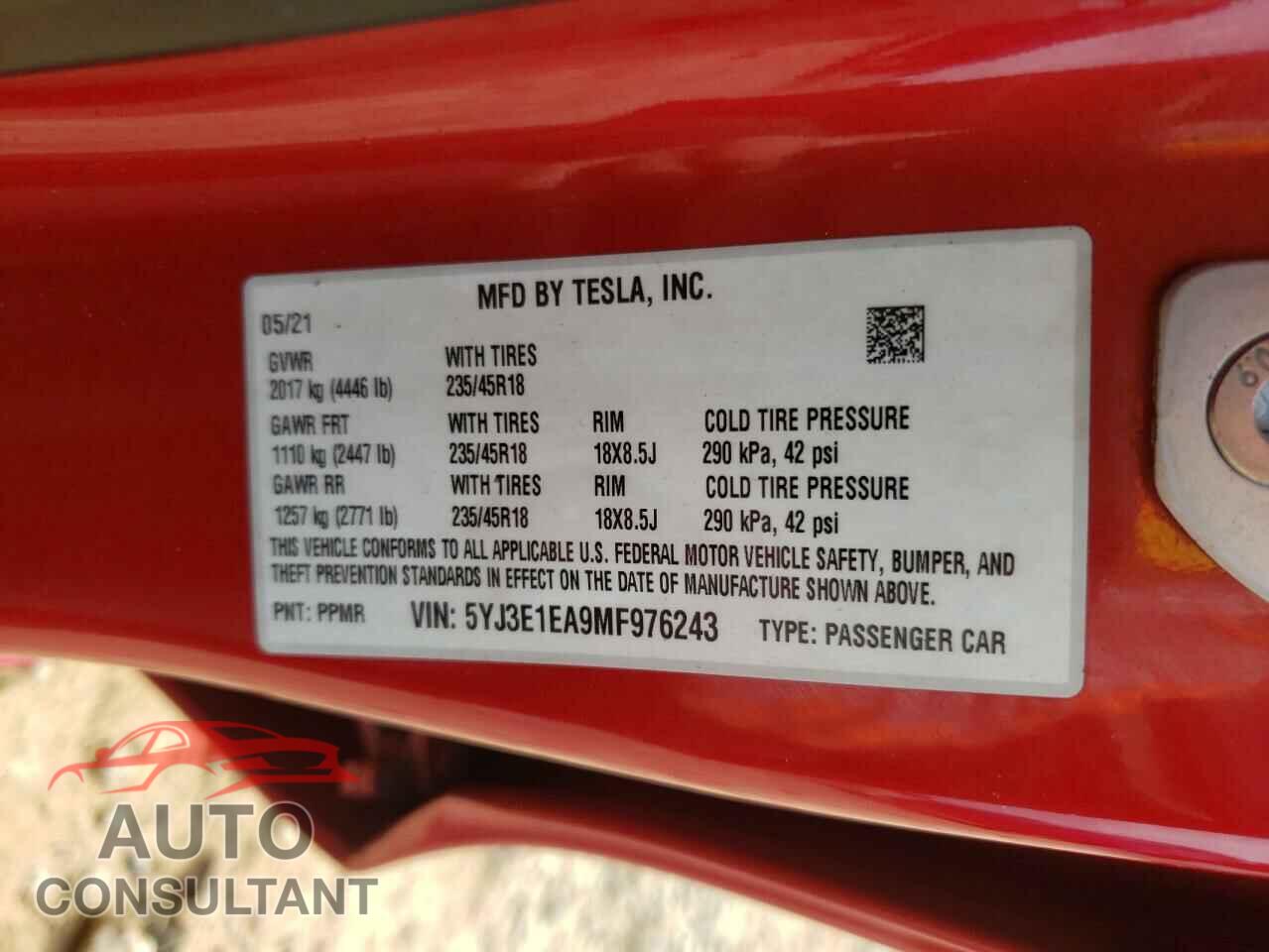 TESLA MODEL 3 2021 - 5YJ3E1EA9MF976243