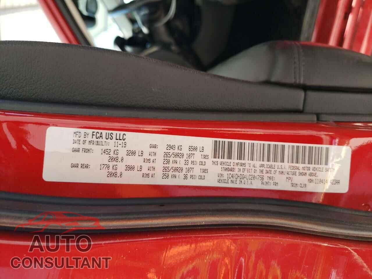 DODGE DURANGO 2020 - 1C4RDHDG4LC204756