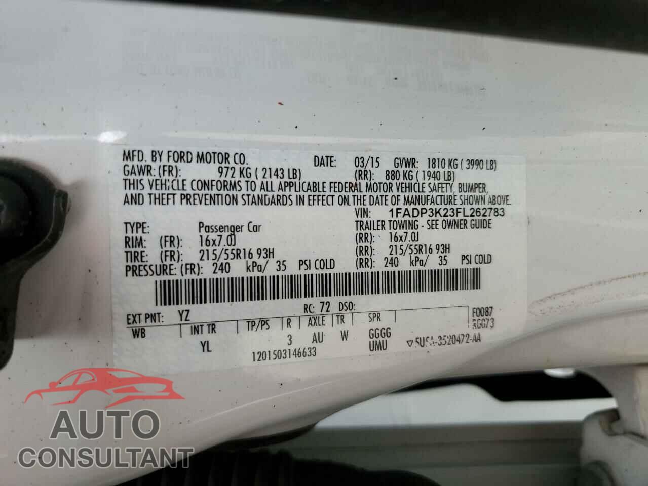 FORD FOCUS 2015 - 1FADP3K23FL262783