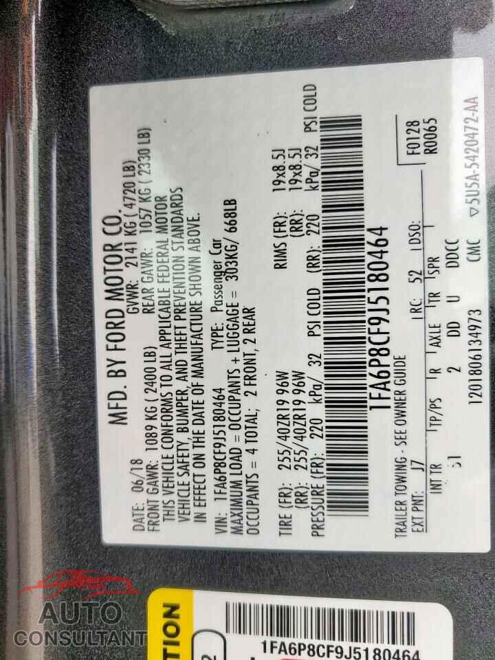 FORD MUSTANG 2018 - 1FA6P8CF9J5180464