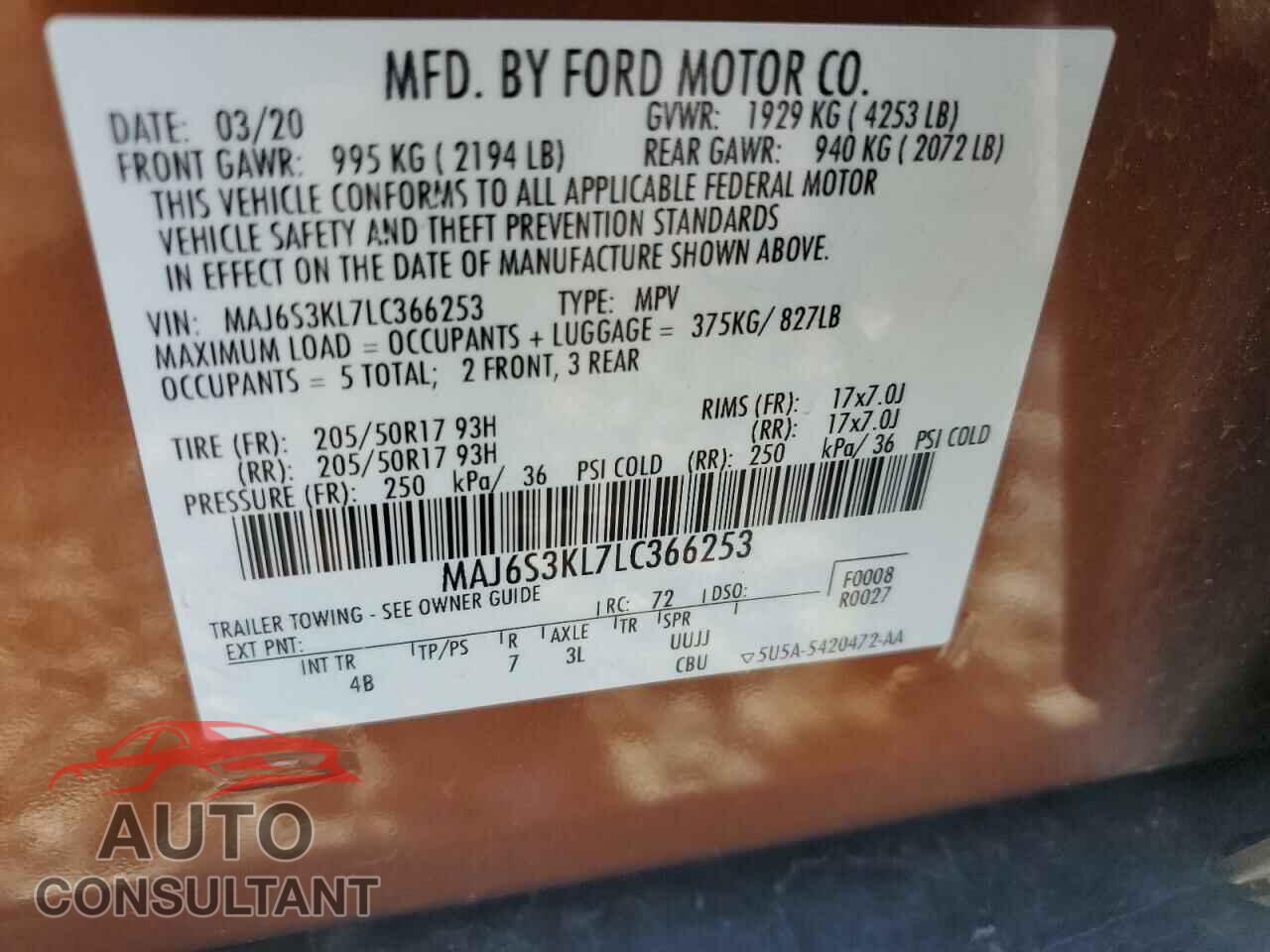 FORD ECOSPORT 2020 - MAJ6S3KL7LC366253