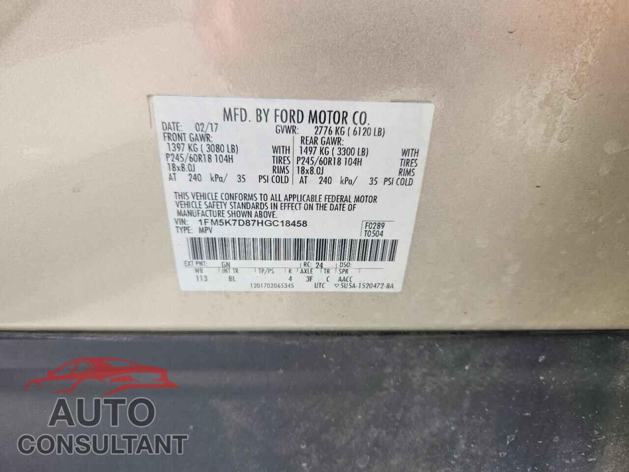 FORD EXPLORER 2017 - 1FM5K7D87HGC18458