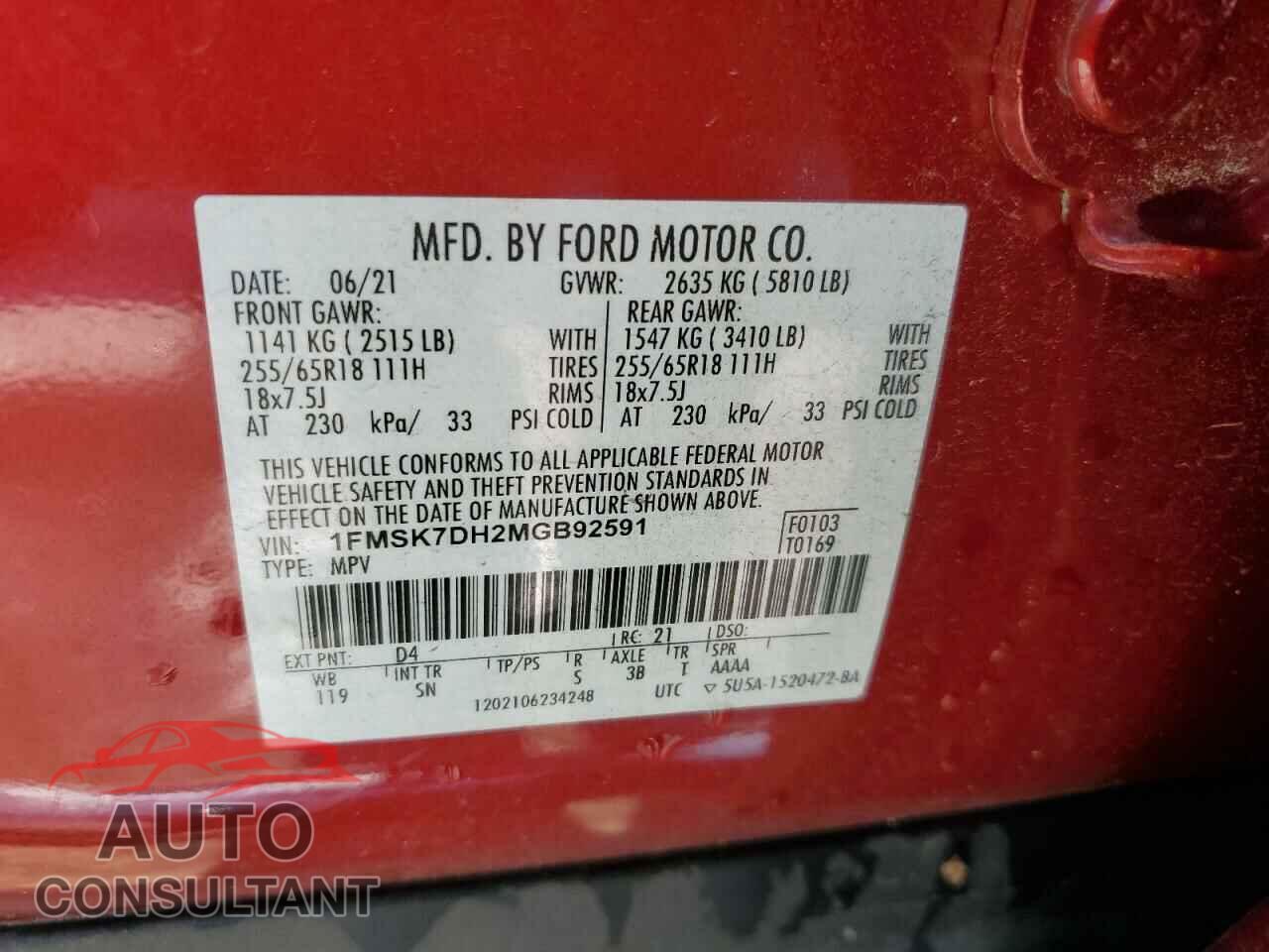 FORD EXPLORER 2021 - 1FMSK7DH2MGB92591