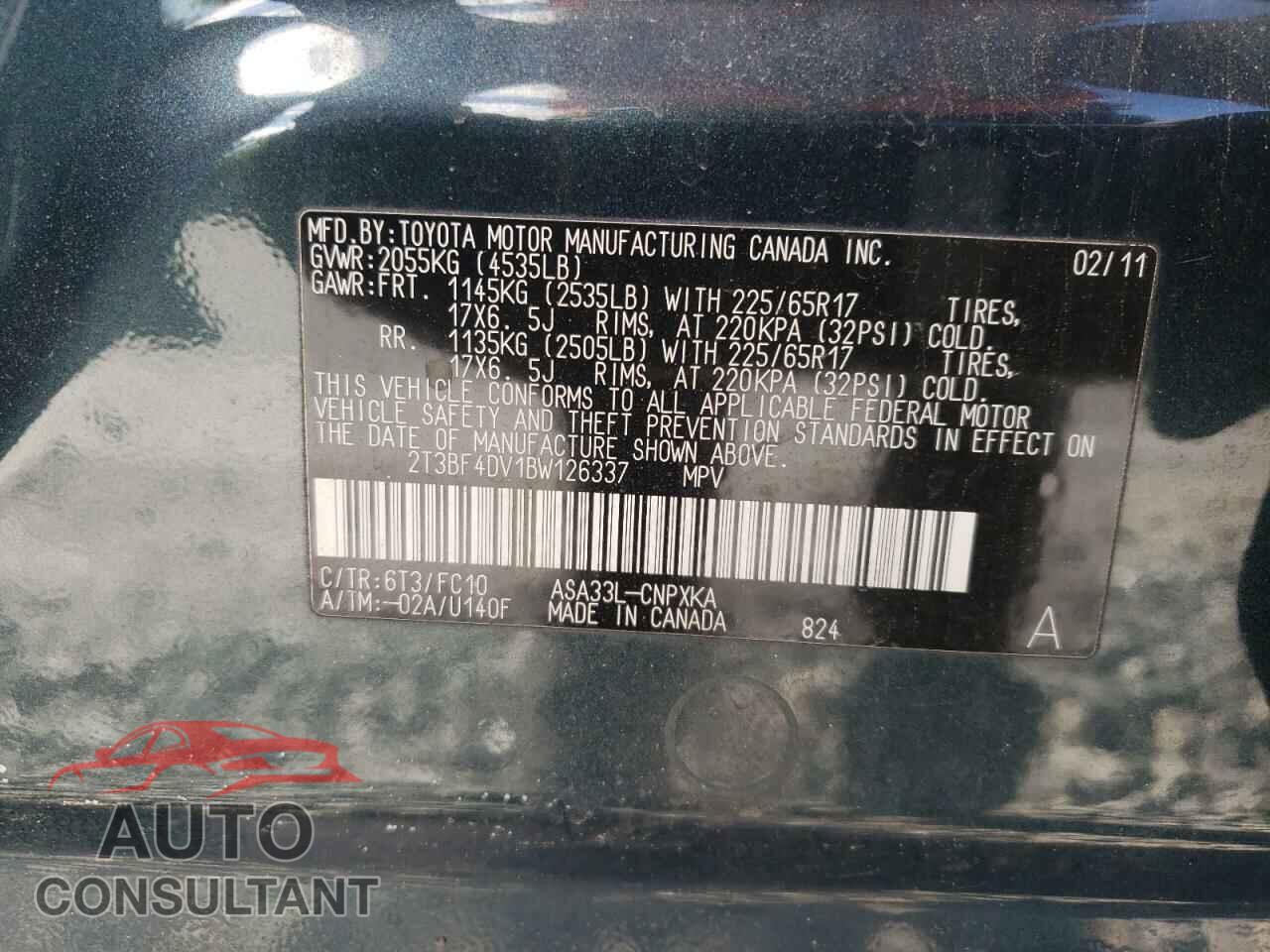 TOYOTA RAV4 2011 - 2T3BF4DV1BW126337