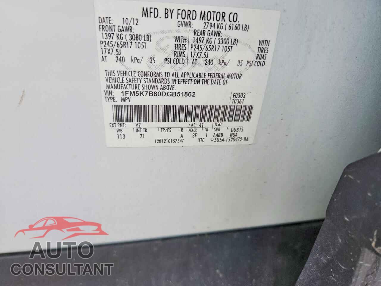 FORD EXPLORER 2013 - 1FM5K7B80DGB51862