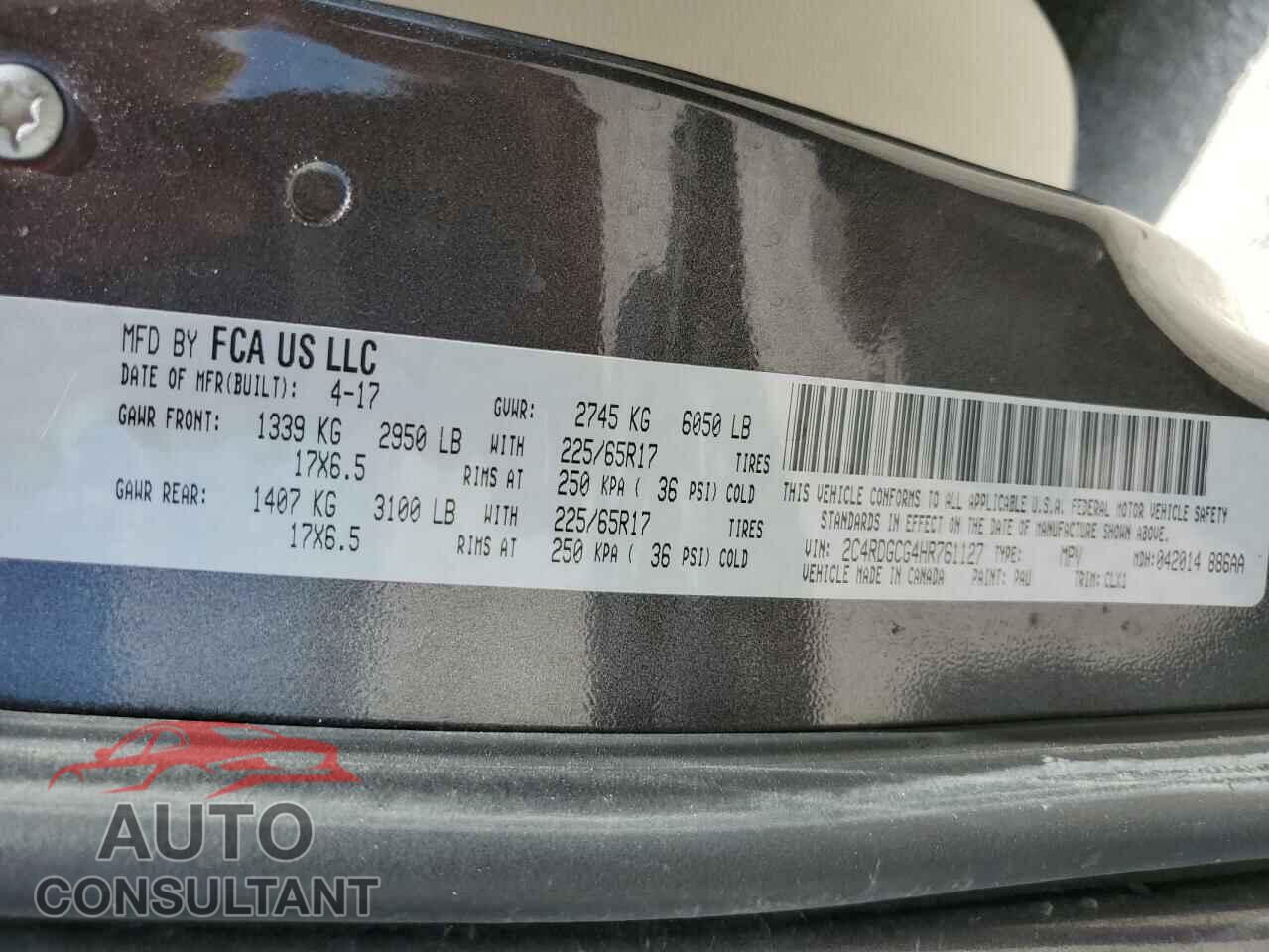 DODGE CARAVAN 2017 - 2C4RDGCG4HR761127