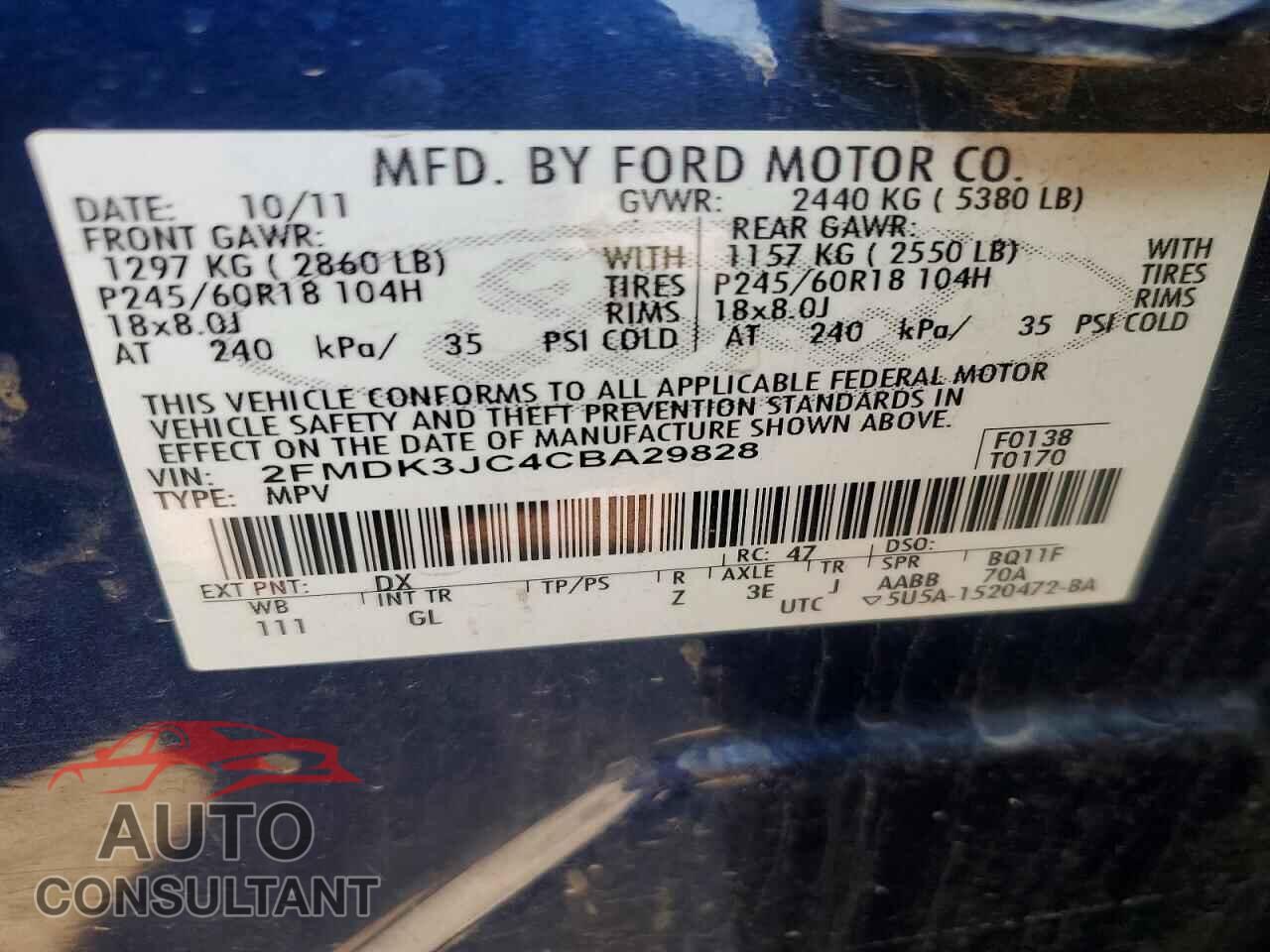 FORD EDGE 2012 - 2FMDK3JC4CBA29828