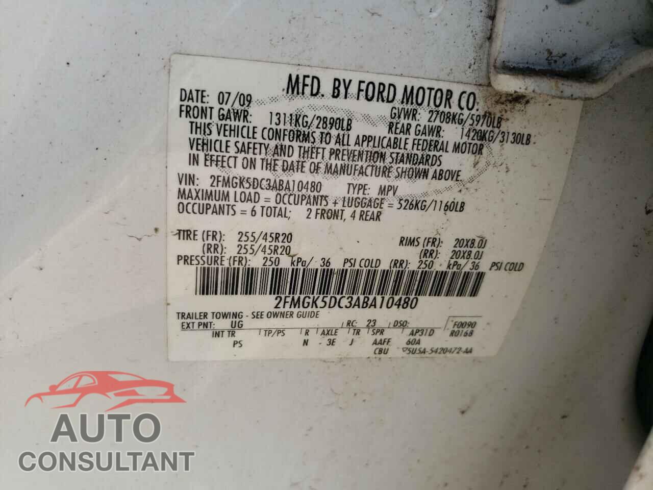 FORD FLEX 2010 - 2FMGK5DC3ABA10480