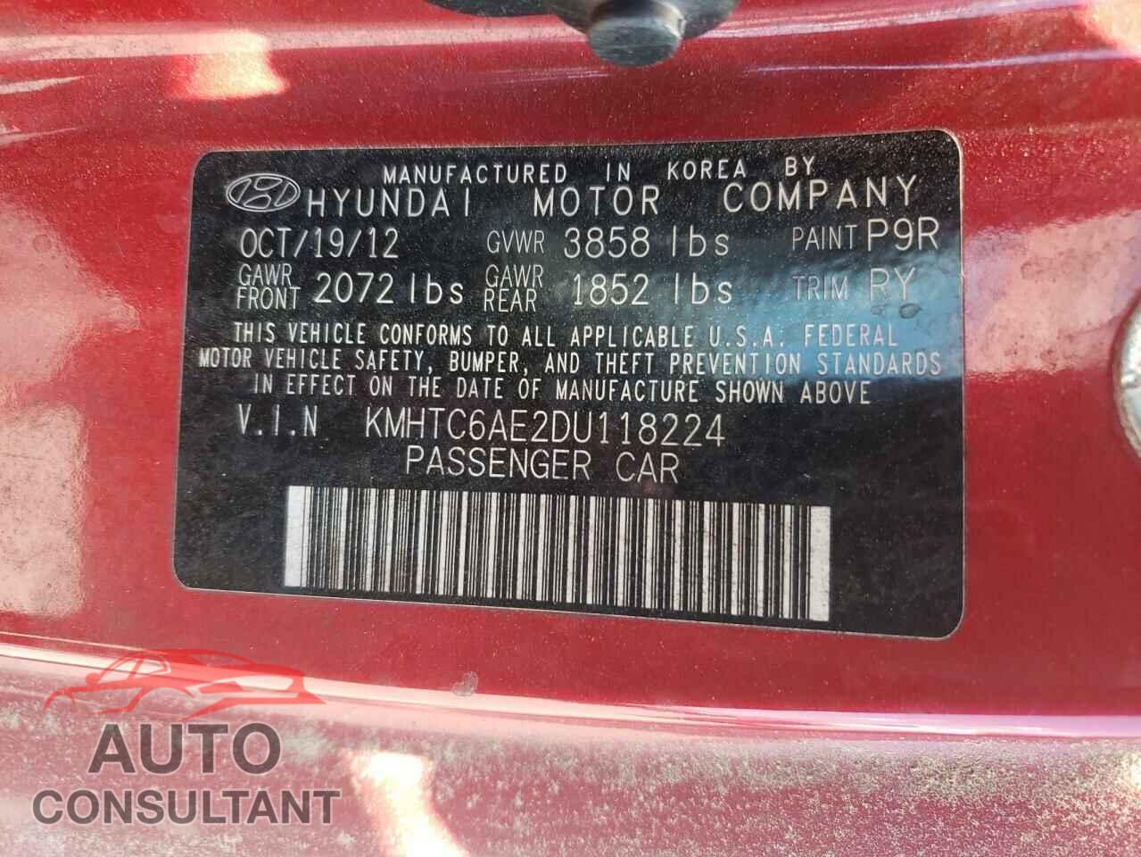 HYUNDAI VELOSTER 2013 - KMHTC6AE2DU118224
