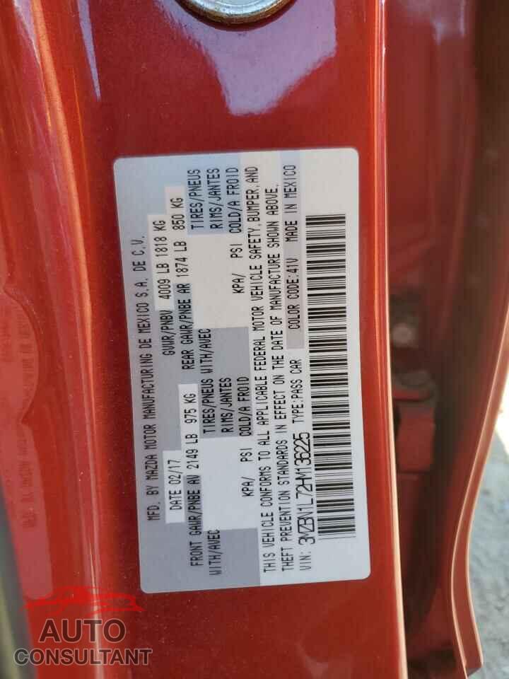 MAZDA 3 2017 - 3MZBN1L72HM136225