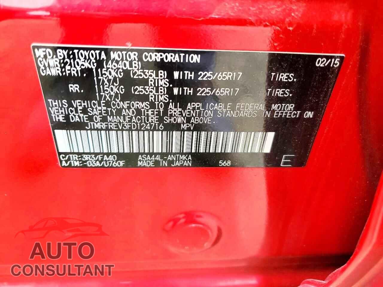 TOYOTA RAV4 2015 - JTMRFREV3FD124716