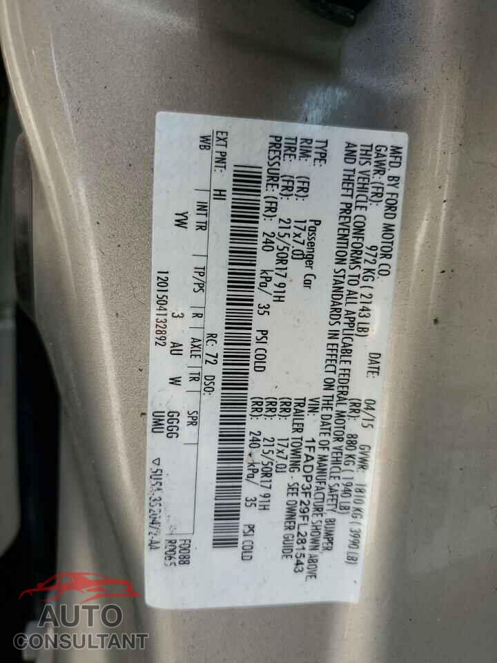 FORD FOCUS 2015 - 1FADP3F29FL281543