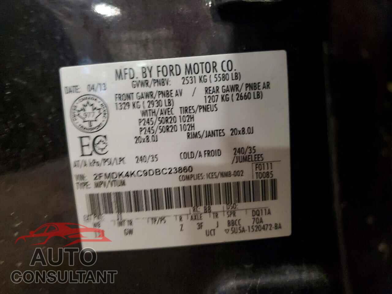 FORD EDGE 2013 - 2FMDK4KC9DBC23860
