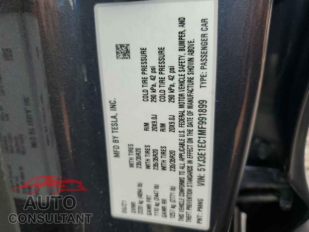 TESLA MODEL 3 2021 - 5YJ3E1EC1MF991899