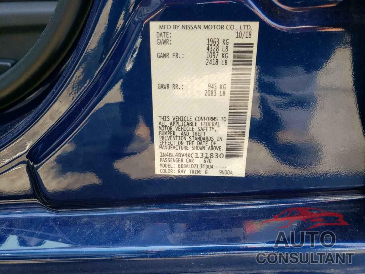 NISSAN ALTIMA 2019 - 1N4BL4BV4KC131830