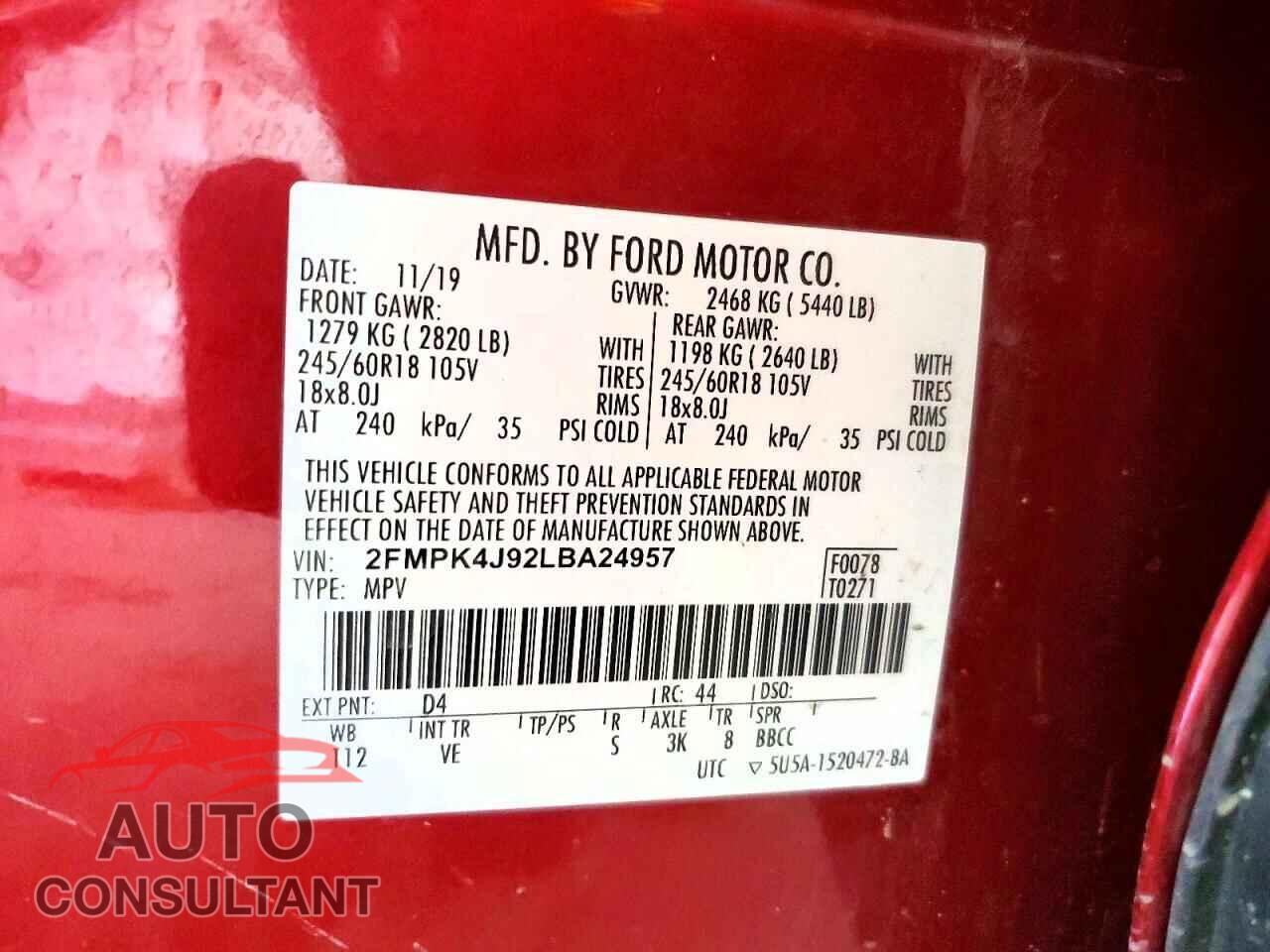 FORD EDGE 2020 - 2FMPK4J92LBA24957