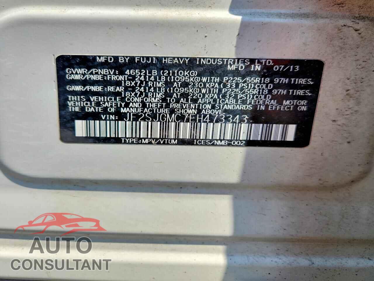 SUBARU FORESTER 2014 - JF2SJGMC7EH473343