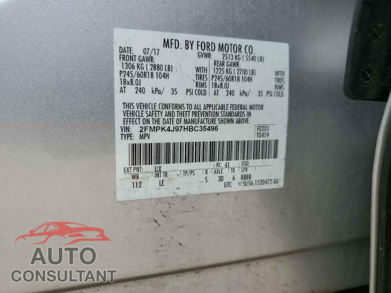 FORD EDGE 2017 - 2FMPK4J97HBC35496