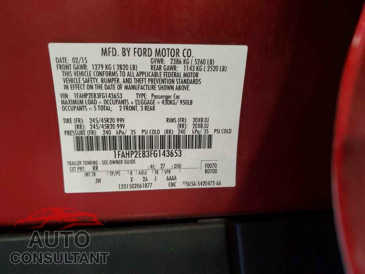 FORD TAURUS 2015 - 1FAHP2E83FG143653