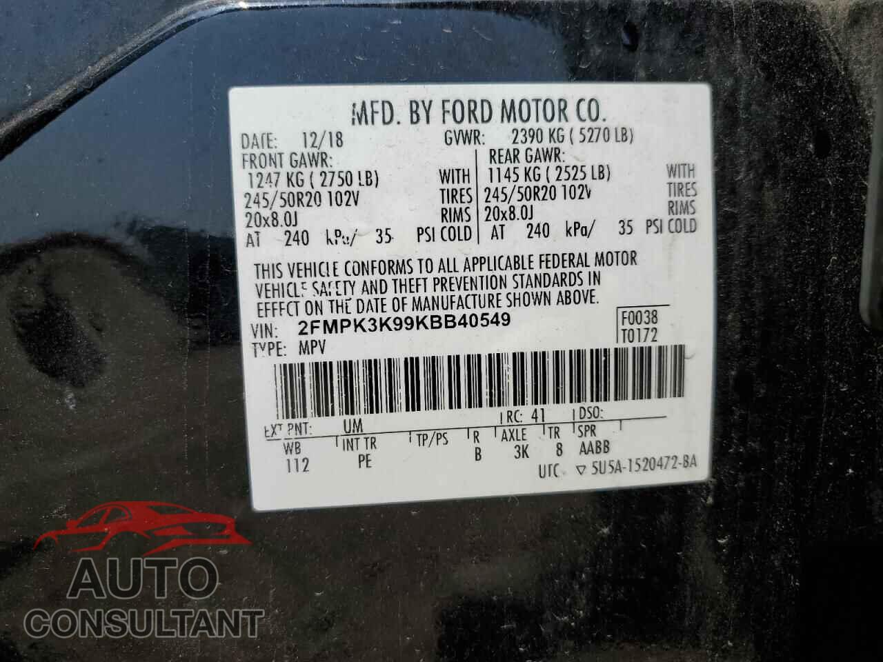 FORD EDGE 2019 - 2FMPK3K99KBB40549
