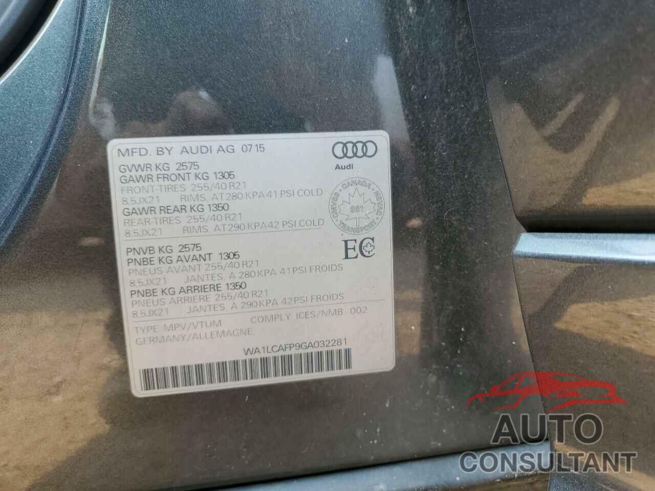 AUDI SQ5 2016 - WA1LCAFP9GA032281