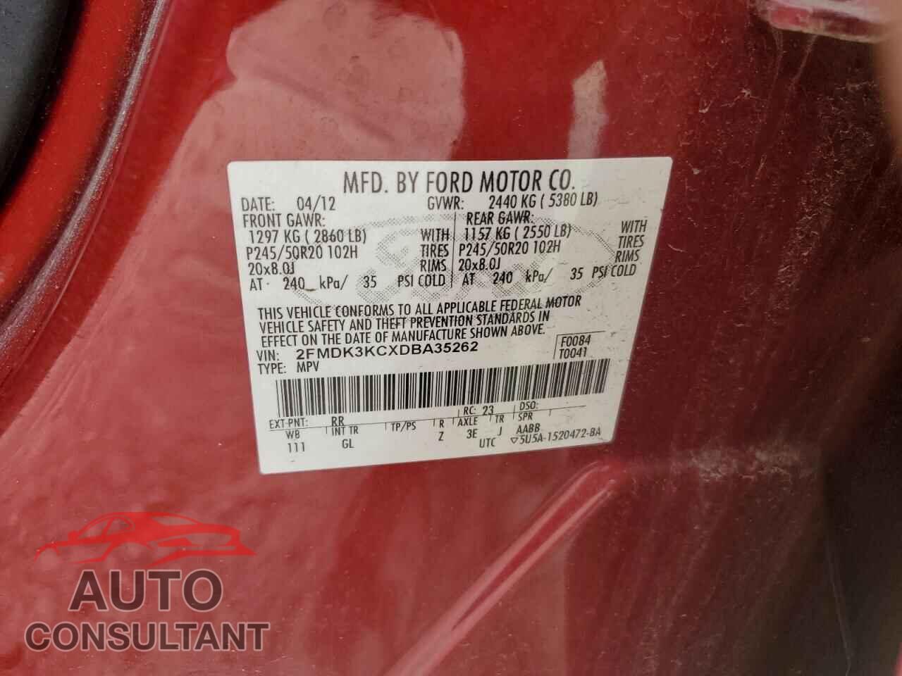 FORD EDGE 2013 - 2FMDK3KCXDBA35262