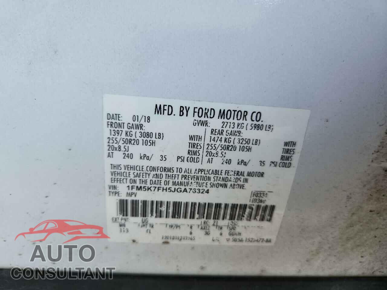 FORD EXPLORER 2018 - 1FM5K7FH5JGA76324