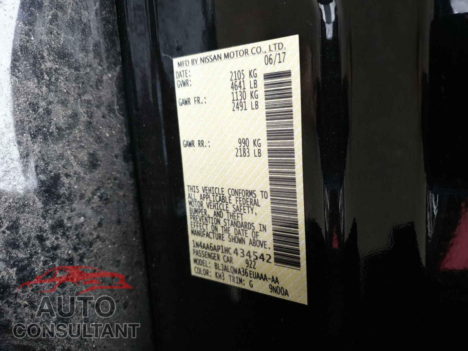 NISSAN MAXIMA 2017 - 1N4AA6AP1HC434542