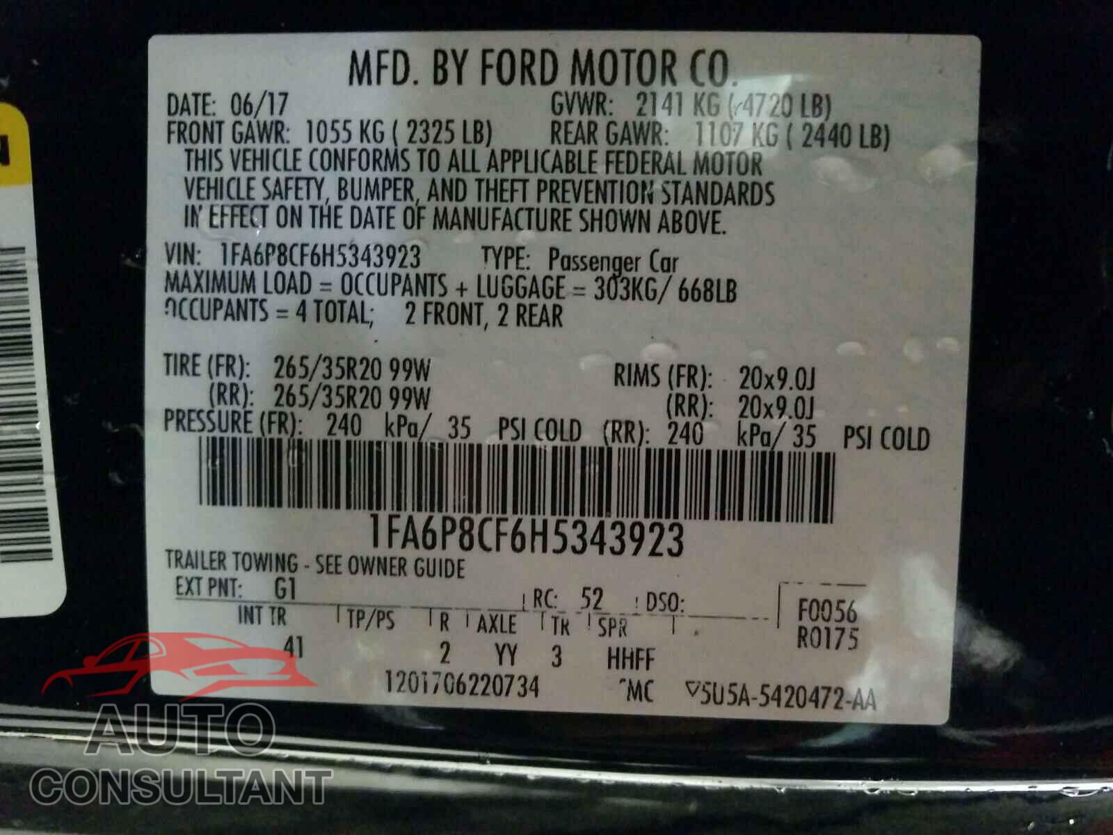 FORD MUSTANG 2017 - 1FA6P8CF6H5343923