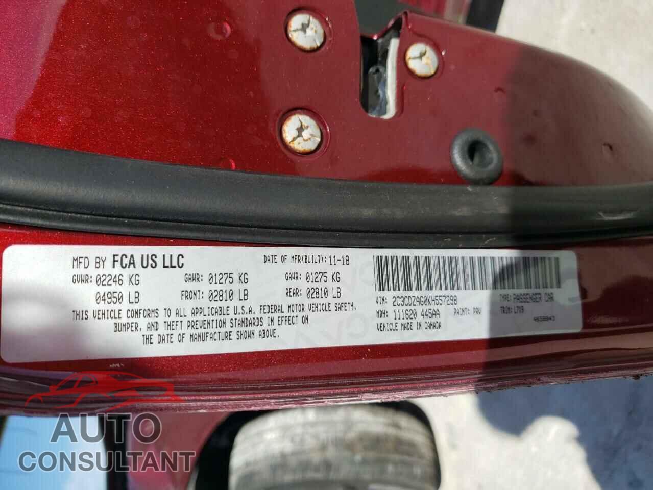 DODGE CHALLENGER 2019 - 2C3CDZAG0KH557298
