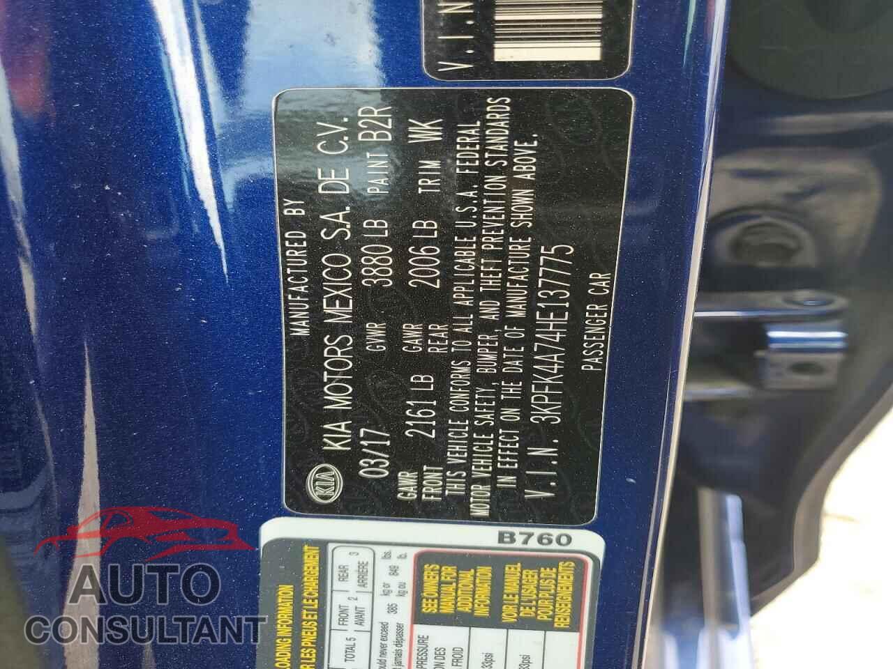 KIA FORTE 2017 - 3KPFK4A74HE137775