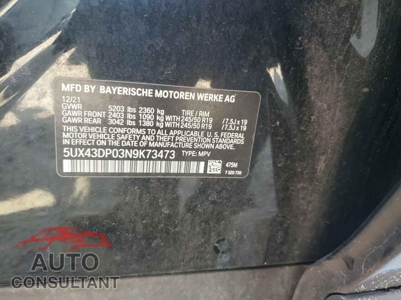 BMW X3 2022 - 5UX43DP03N9K73473