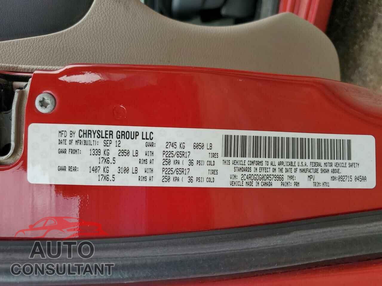 DODGE CARAVAN 2013 - 2C4RDGDG0DR579966