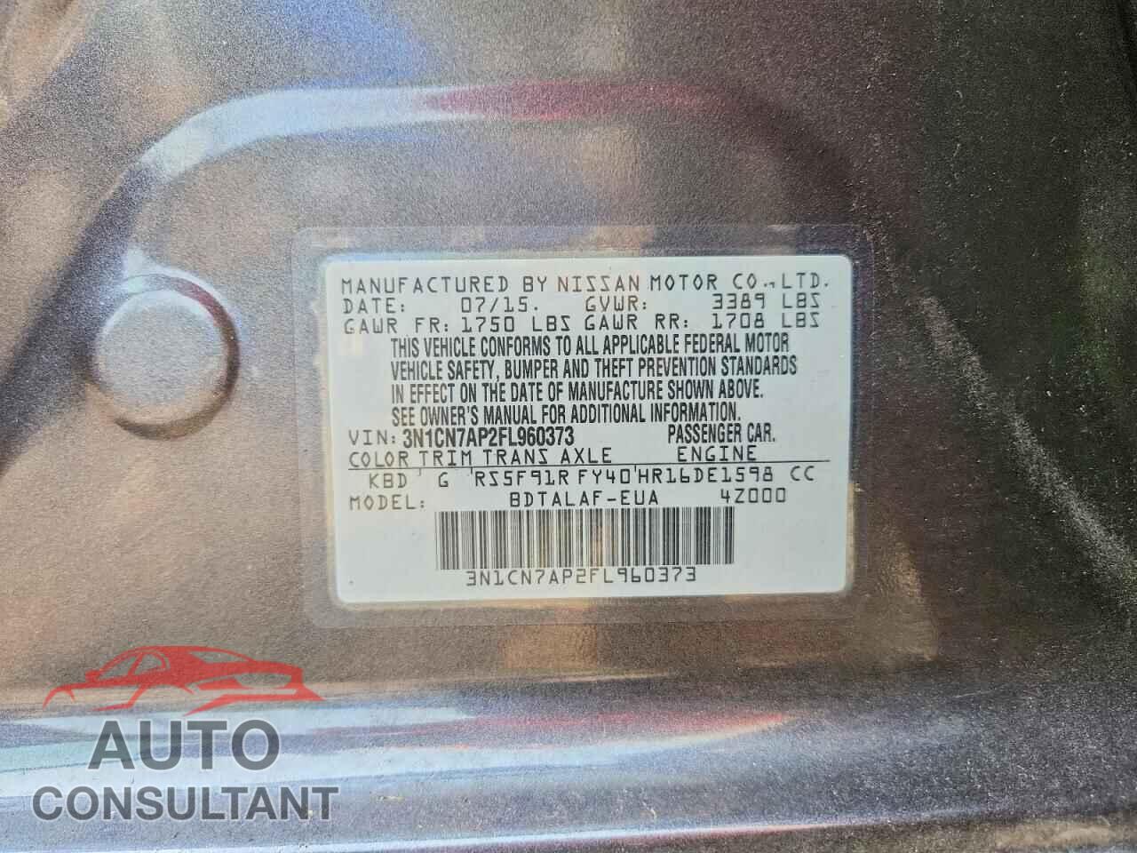 NISSAN VERSA 2015 - 3N1CN7AP2FL960373