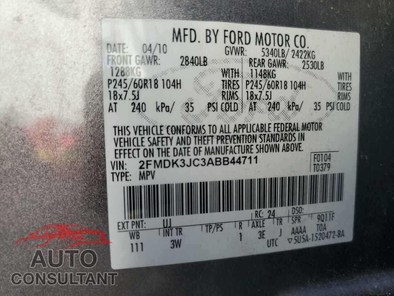 FORD EDGE 2010 - 2FMDK3JC3ABB44711