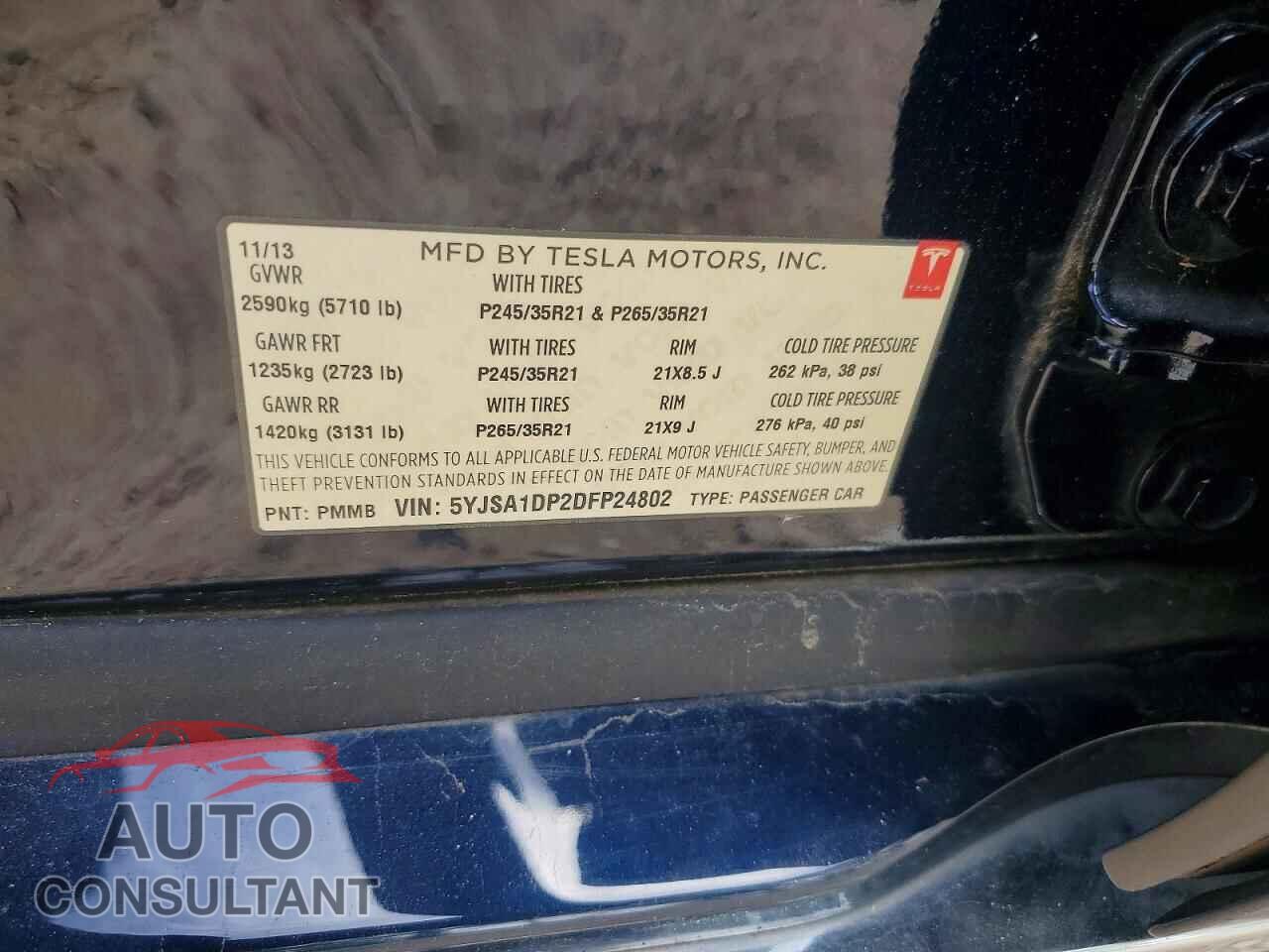 TESLA MODEL S 2013 - 5YJSA1DP2DFP24802