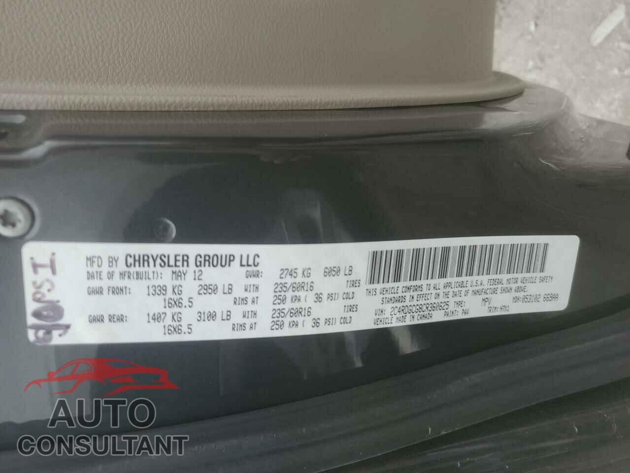 DODGE CARAVAN 2012 - 2C4RDGCG8CR360625