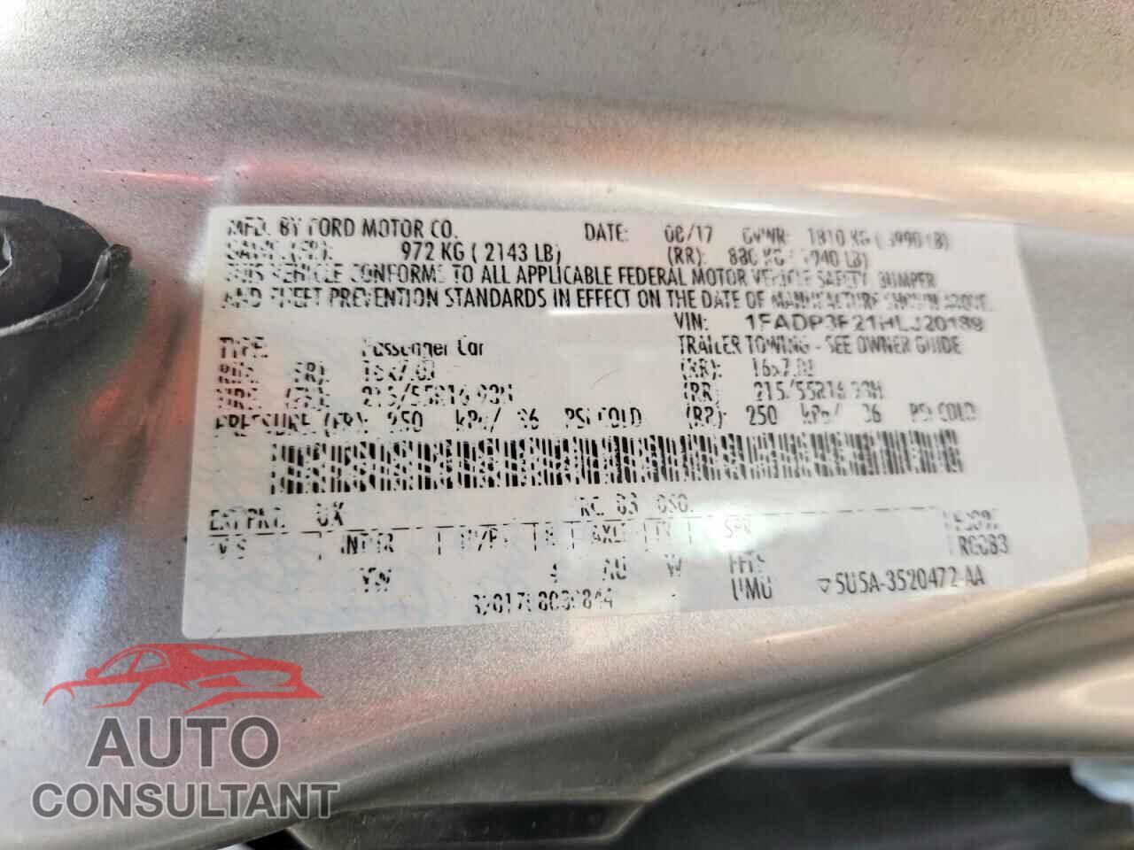 FORD FOCUS 2017 - 1FADP3F21HL320189