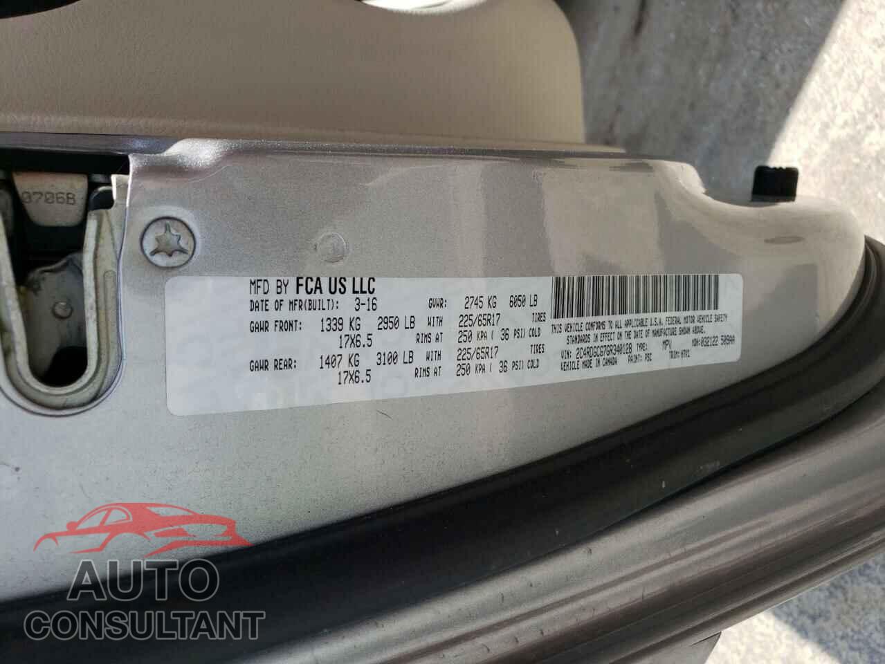 DODGE CARAVAN 2016 - 2C4RDGCG7GR340128