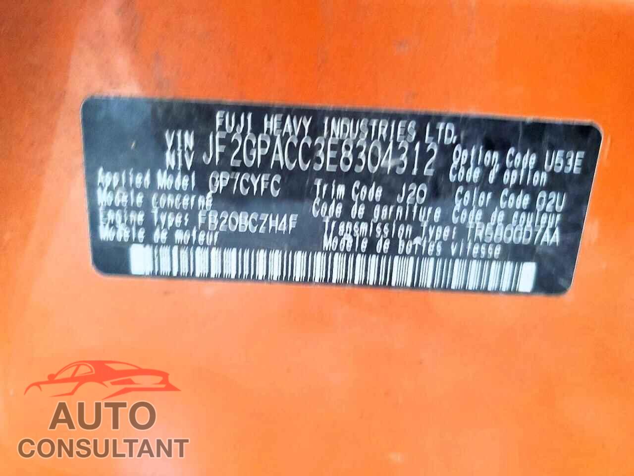 SUBARU XV 2014 - JF2GPACC3E8304312
