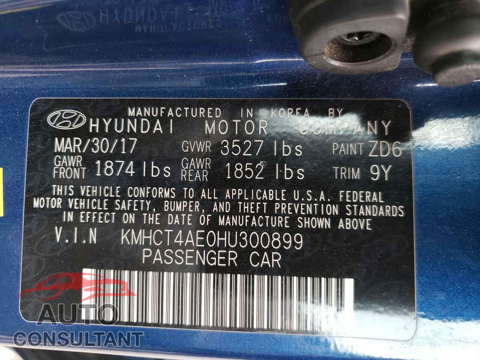 HYUNDAI ACCENT 2017 - KMHCT4AE0HU300899