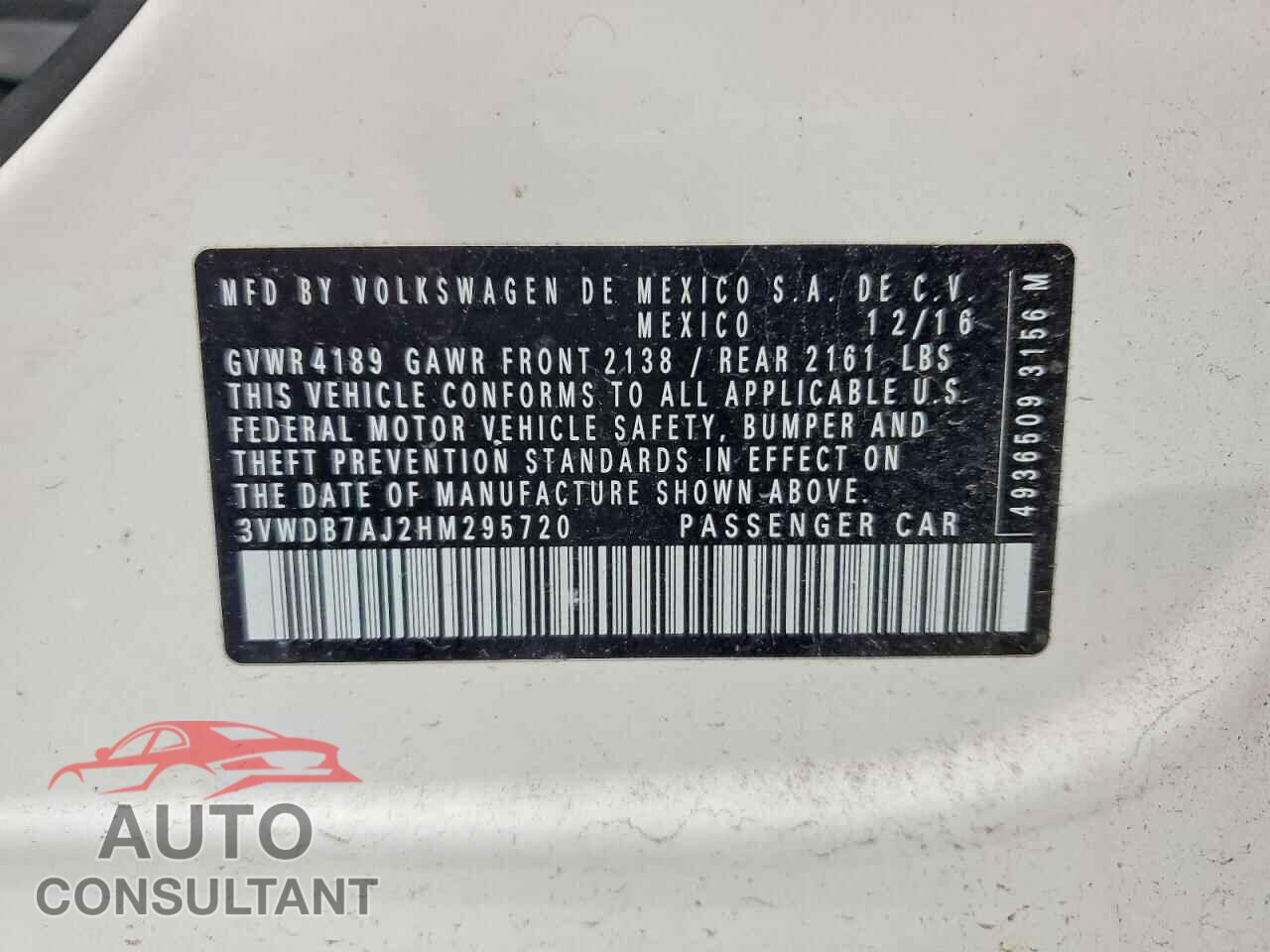 VOLKSWAGEN JETTA 2017 - 3VWDB7AJ2HM295720
