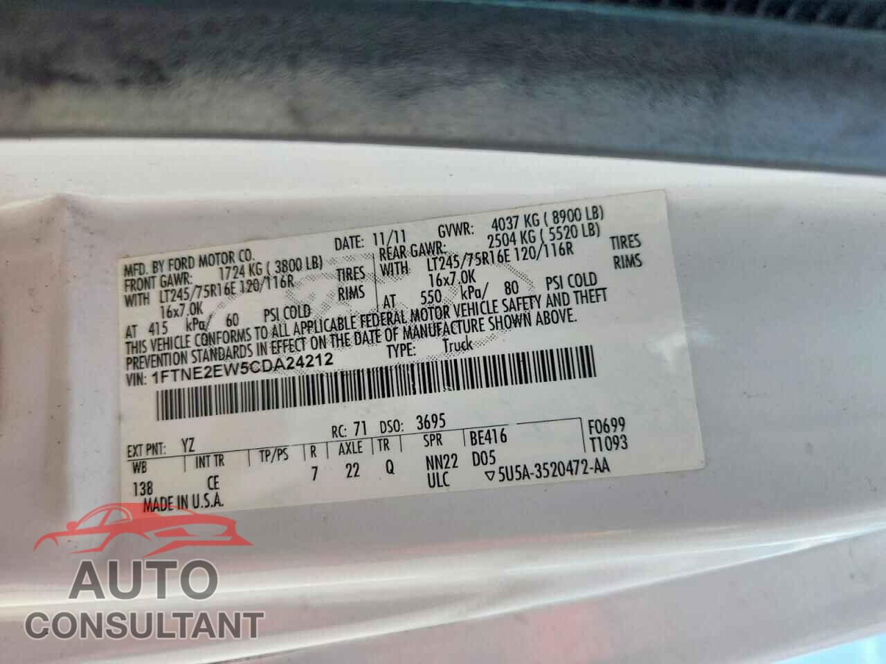 FORD ECONOLINE 2012 - 1FTNE2EW5CDA24212