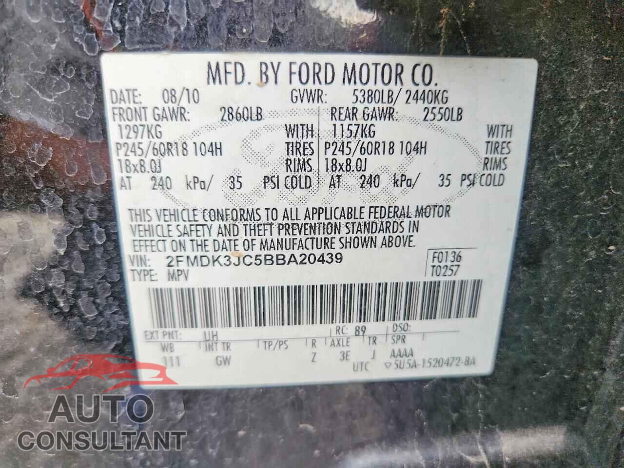 FORD EDGE 2011 - 2FMDK3JC5BBA20439