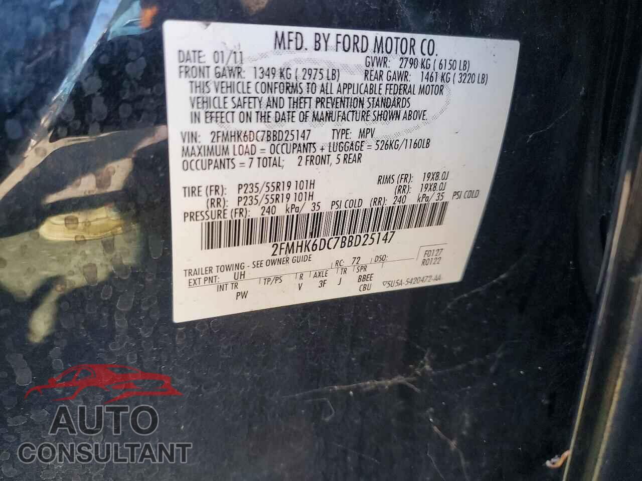 FORD FLEX 2011 - 2FMHK6DC7BBD25147