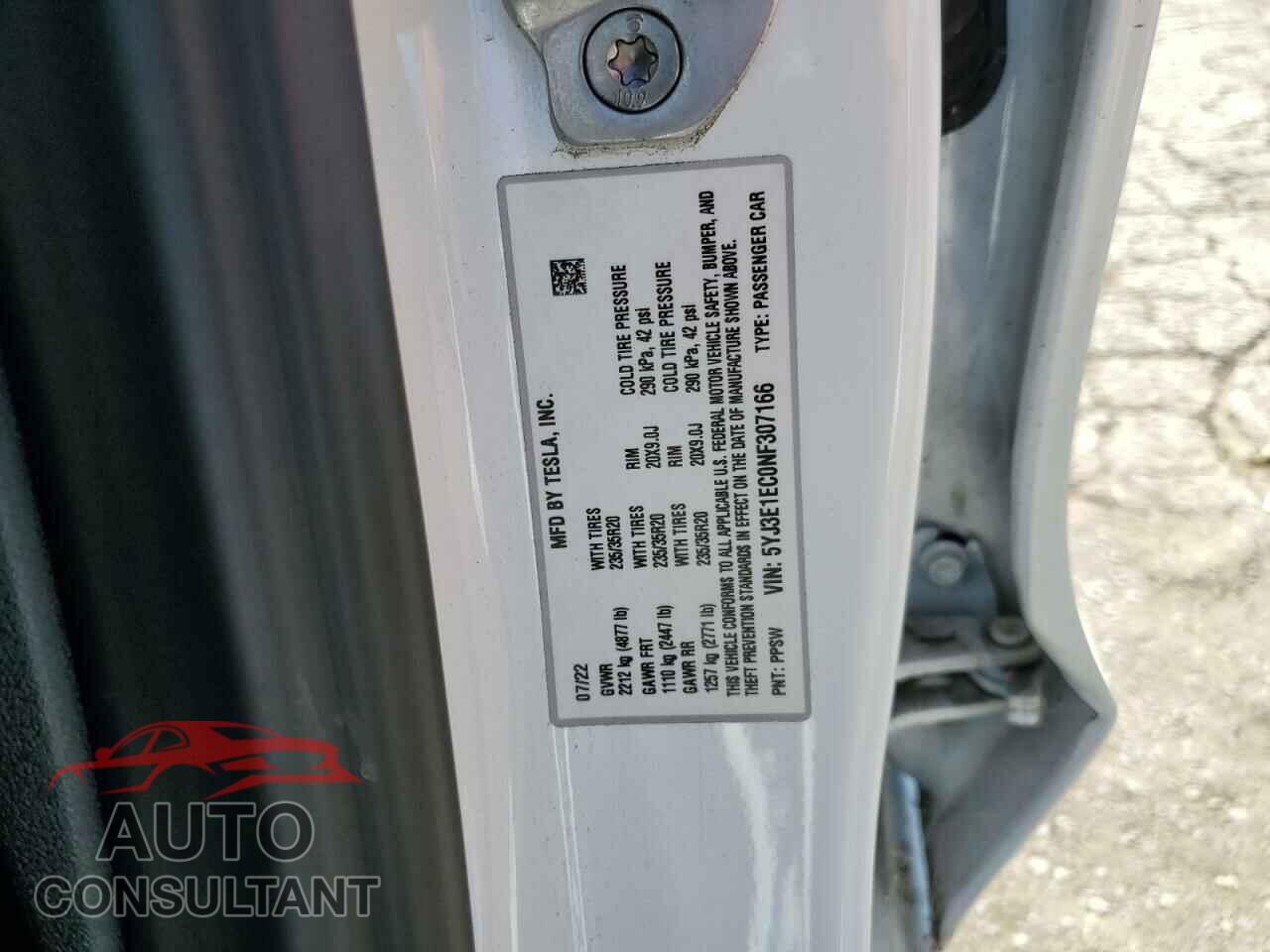 TESLA MODEL 3 2022 - 5YJ3E1EC0NF307166